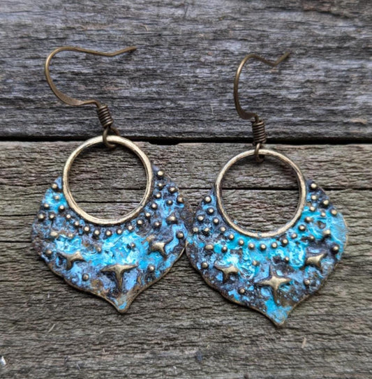 Twinkling Stars Turquoise Patina Dangle Earrings
