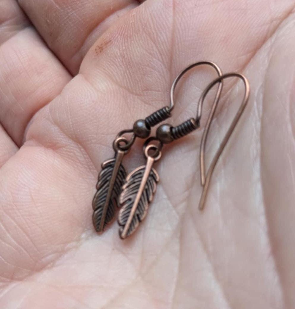 Dainty Copper Feather Earrings