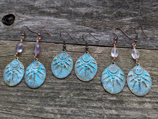 Sun and Moon Patina Dangle Earrings