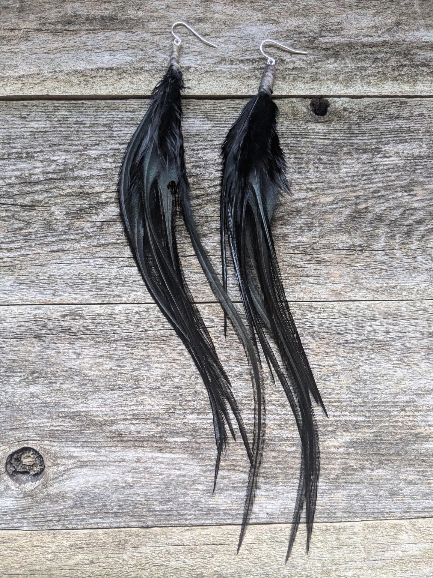 Long Black Feather Earrings