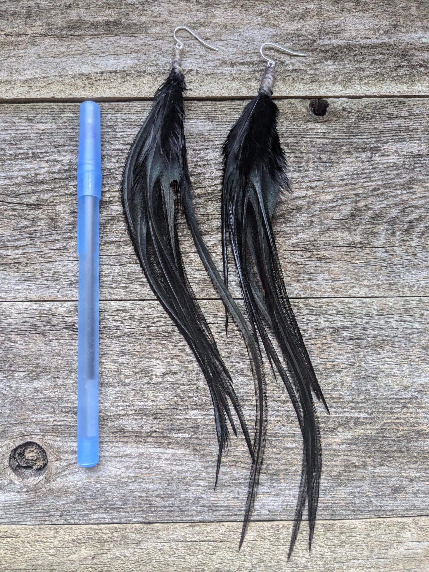Long Black Feather Earrings