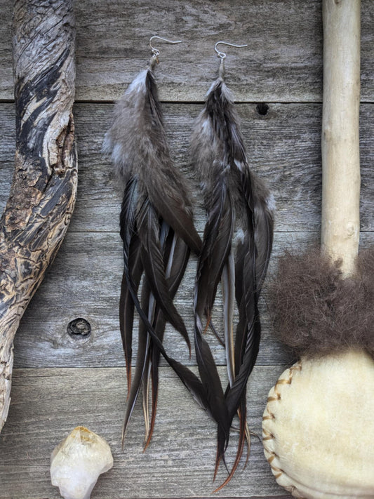 Extra Long Brown Feather Earrings