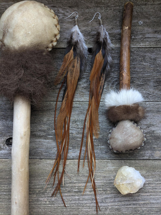Extra Long Copper Feather Earrings