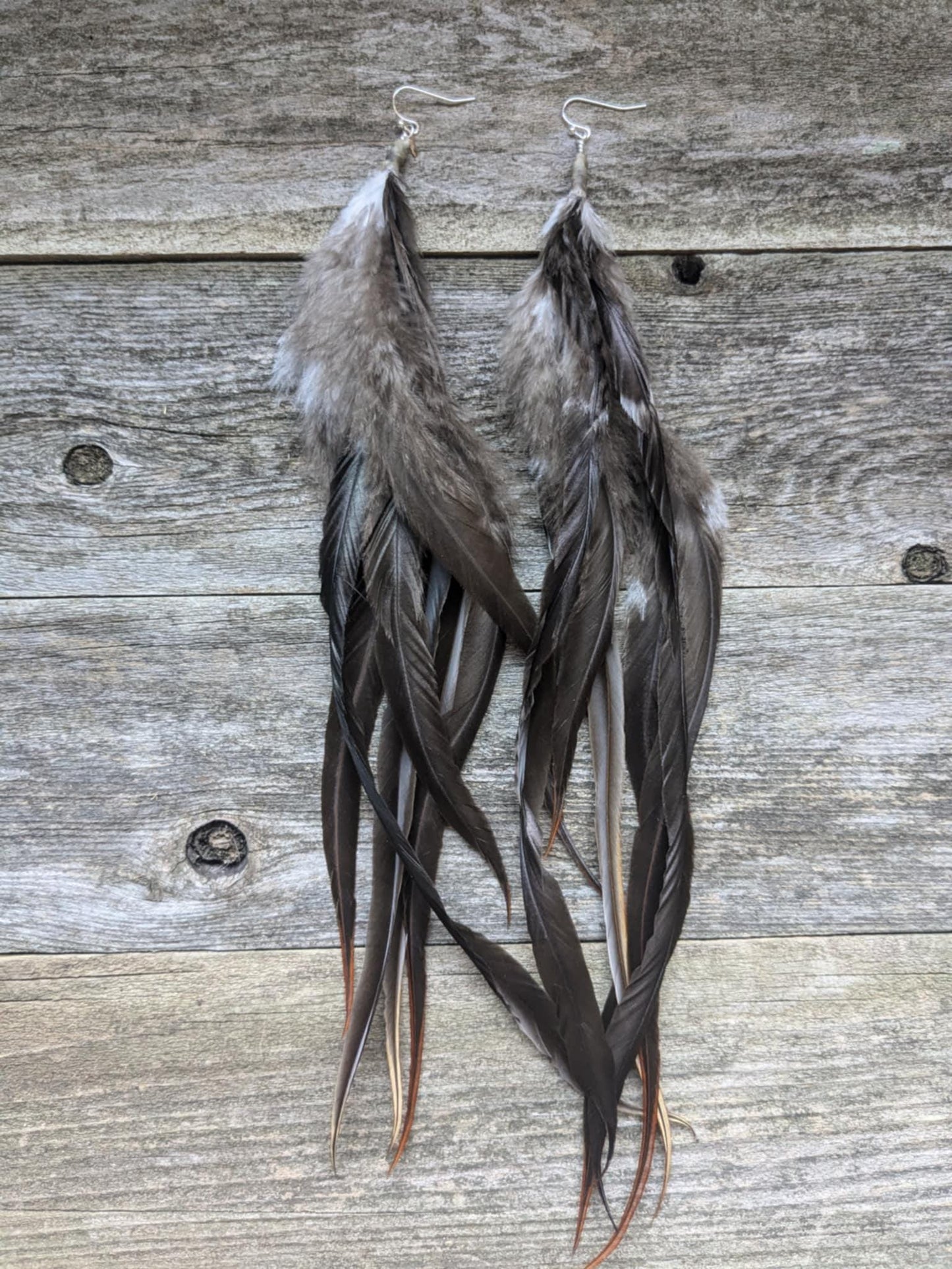 Extra Long Brown Feather Earrings
