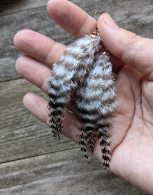 Petite Black and White Stripe Feather Earrings