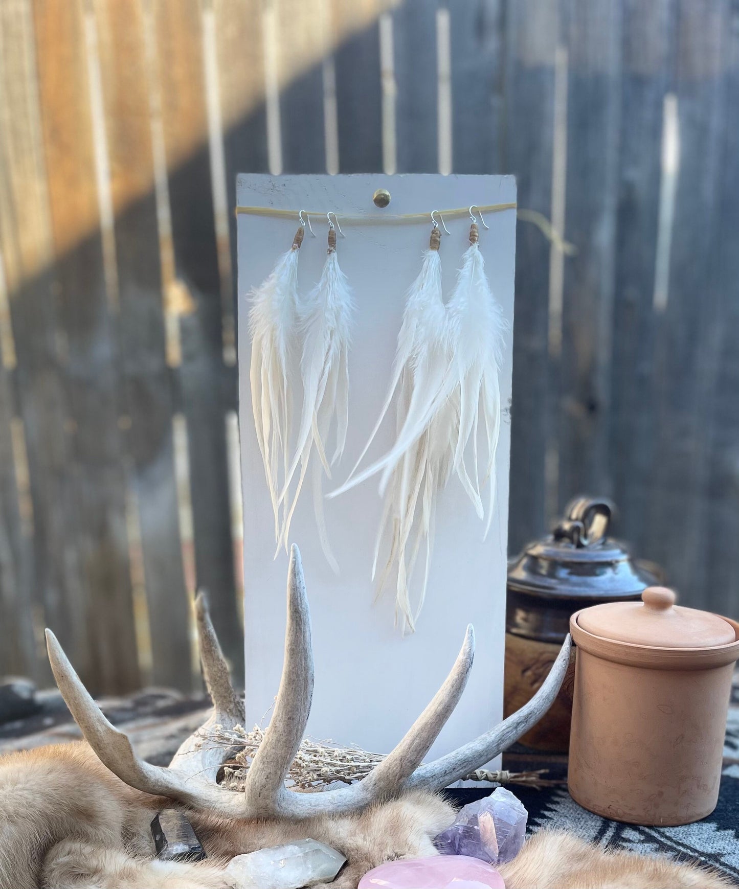 Long Handmade Feather Earrings - Natural Colors